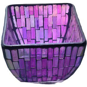 Flowerpot Cachepot, Purple Iridescent Glass Mosaic Bowl Planter